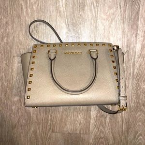 Michael Kors Studded Selma Purse Tan